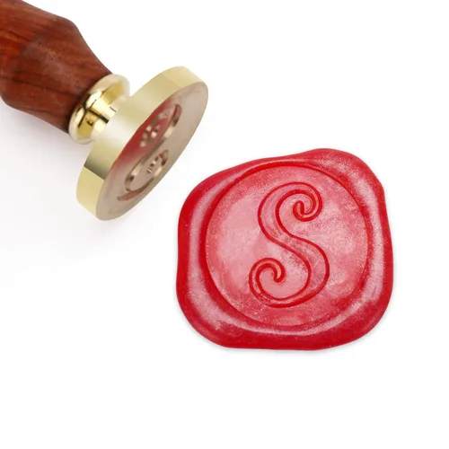 Miniatura 20 de Sello de cera Mceal, sello de latón con mango de madera, sello grande de 30 mm, letra H caligráfica