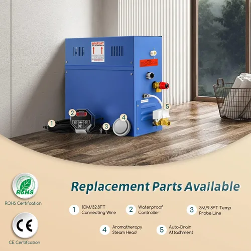 Miniatura 6 de Kit generador de ducha de vapor de 6KW para baño, sauna, spa, sistema de autodrenamiento, cabezal de vapor de aromaterapia, controlador impermeable