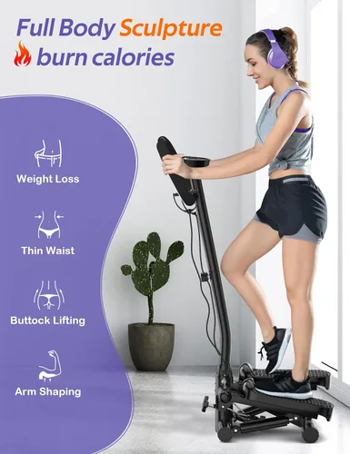 Miniatura 3 de Amicus Mini Stepper with Handlebar for Exercise, Stair Stepper with Resistance Band, Hydraulic Fitness Stepper Machine for Home, 330lbs
