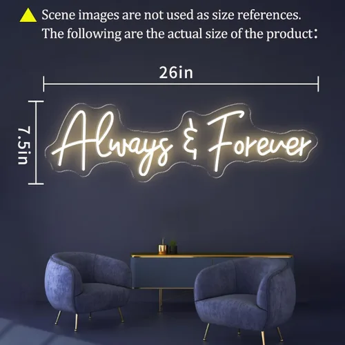 Miniatura 6 de Letrero de neón con texto en inglés "Always and Forever" (Always and Forever) - Letrero de neón grande de 26 pulgadas para decoración de pared