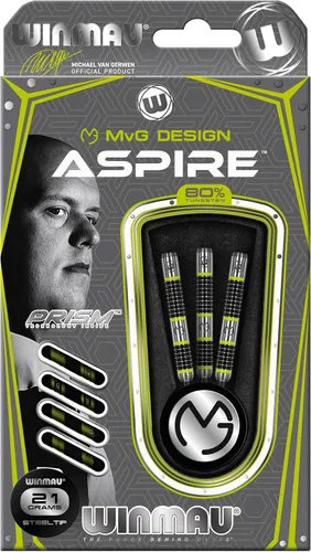 Miniatura 4 de WINMAU Michael Van Gerwen MvG Aspire - Juego de dardos con punta de acero de tungsteno con vuelos de prisma y ejes de nailon (tallos)