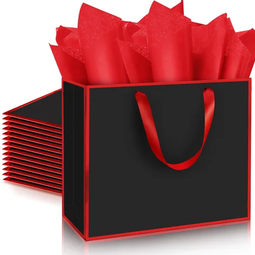 Miniatura 14 de ReliThick Paquete de 12 bolsas de regalo de papel metálico con asas y papel de seda de 11.8 x 10 x 4 pulgadas, bolsa de agradecimiento para Azul
