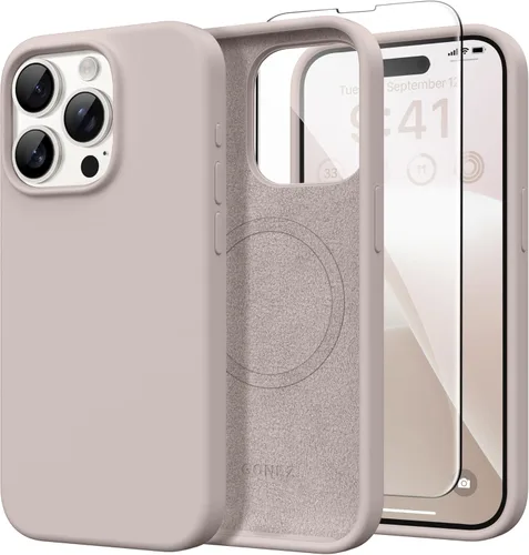 Miniatura 78 de GONEZ Funda de silicona para iPhone 14 Pro Max, compatible con MagSafe, con protector de pantalla + protector de lente de cámara, silicona líquida a