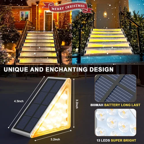 Miniatura 3 de AUDLES Luces solares LED impermeables para escaleras, luces de escalera para exteriores, luces solares blancas cálidas IP67, luces decorativas