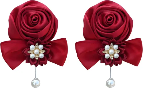Miniatura 12 de Boutonniere de rosas de satén, 2 piezas para boda, novio, padrino, padrino, mejor hombre, padre, alfiler de solapa, agujero de botón, flor