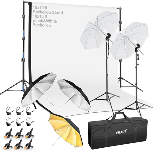 Miniatura 8 de EMART Kit de telón de fondo de fotografía de 8.5 x 10 pies con paraguas de luz diurna de 400 W 5500 K, juego de iluminación continua, fondos blancos