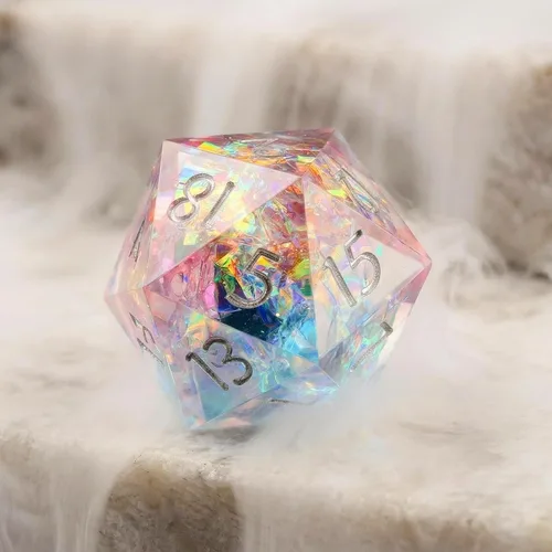 Miniatura 2 de Haxtec Juego de dados brillantes de borde afilado, dados DND de resina hechos a mano con inclusión de Mylar iridiscente, mezcla de color morado Azul