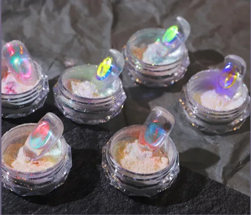 Miniatura 3 de 2 polvos de cromo Aurora para uñas blanco iridiscente, polvo de uñas cromado de sirena, polvo de perlas de uñas camaleón, cromo camaleón, pigmento 2