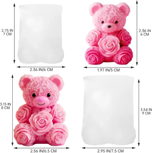 Miniatura 2 de 2 moldes de silicona de oso de rosas, moldes para hacer velas de oso de peluche 3D, adorno para moldes de resina epoxi para manualidades, molde