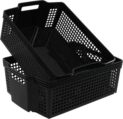 Miniatura 9 de Cestas de almacenamiento apilables de plástico, cestas apilables de bandeja de plástico, paquete de 2 Gris