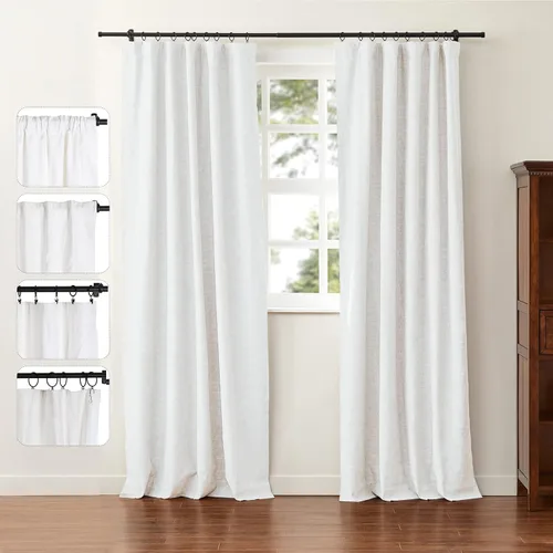 ChadMade Cortina de mezcla de lino y algodón con bolsillo para cortinero, 84 pulgadas de largo, para filtrar la luz, cortina de mezcla de lino y