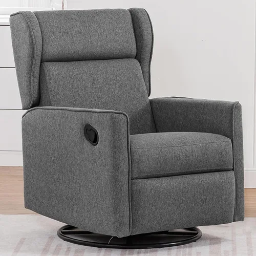 Miniatura 11 de COMHOMA Mecedora para Cuarto de Bebé Teddy Tapizada Mecedora Giratoria Reclinable Manual Deslizante Silla Reclinable para Sala de Estar Dormitorio