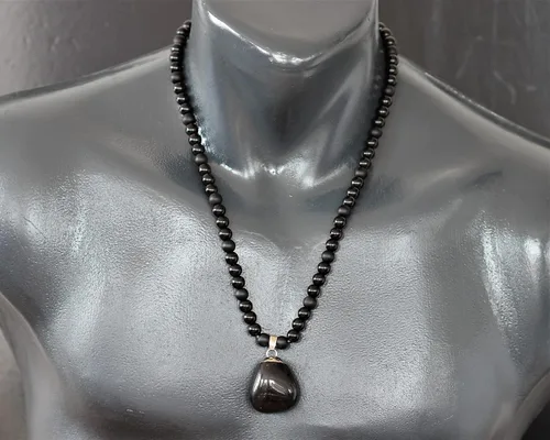 Miniatura 28 de Colgante de turmalina cruda natural, Collar de cuentas de ónix negro genuino, Collar de piedra negra, Collar de piedras preciosas, Cuentas de 0.315