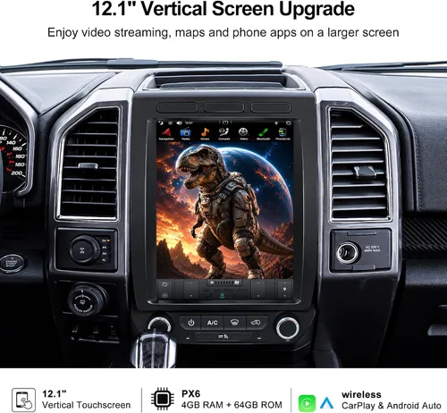Miniatura 3 de CUSP Estéreo de coche Android estilo T de 12.1 pulgadas para Ford F-150 F150/Raptor 2015-2021, F250 F350 F450 2017-2021, PX6 4GB+64GB Unidad