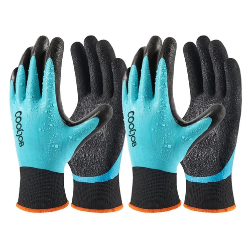 COOLJOB Guantes de trabajo de jardinería impermeables con agarre para mujeres y hombres, doble revestimiento de goma para jardín, patio, Sin forro
