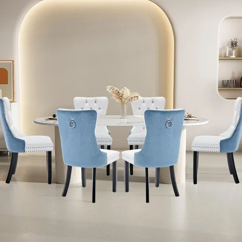Miniatura 106 de Juego de 2 sillas de comedor tapizadas de terciopelo, sillas laterales de cocina de estilo moderno con ribete de cabeza de clavo y patas de madera