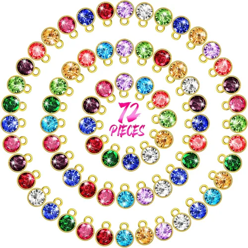 Hicarer 72 piezas cuentas de piedra natal de cristal con dijes para bisutería, cuentas para collar, pulsera, aretes, 7 mm