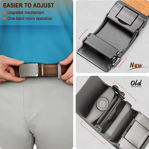 Miniatura 5 de BULLIANT Cinturón para Hombre, Cinturón de Trinquete Deslizante Ajustable para Hombre para Traje Casual Jeans, Viene en Caja de Regalo, Recortar