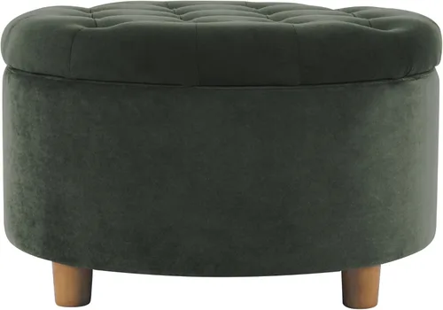 Miniatura 13 de HomePop Decoración del hogar Otomana redonda de terciopelo copetudo con botones Otomana con almacenamiento para sala de estar y dormitorio