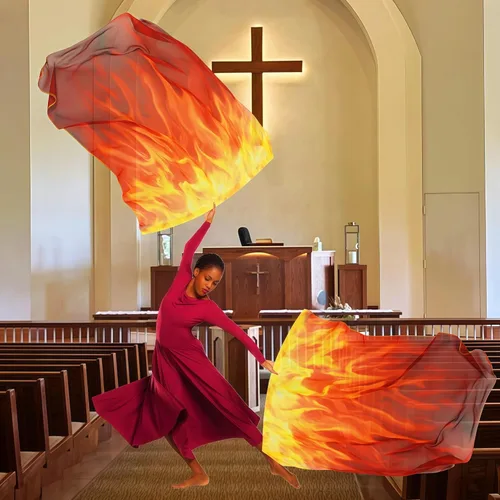 Miniatura 5 de Baisdan Banderas de adoración de 54" x 45" para danza en la iglesia, banderas de danza de alabanza para adoración, bandera de fuego con varillas