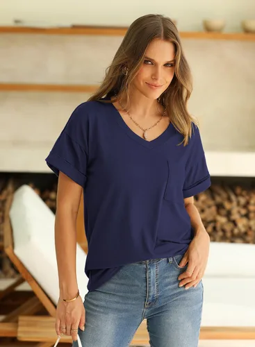 Miniatura 3 de Miholl Camiseta holgada, informal, de manga corta, con cuello en V, para mujer