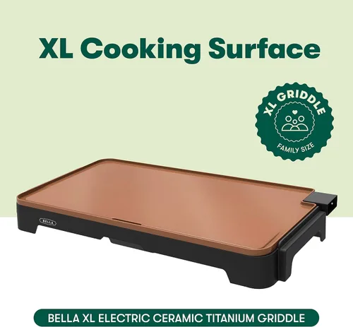 Miniatura 4 de bella Plancha eléctrica XL de titanio de cerámica, haz 15 huevos a la vez, revestimiento antiadherente ecológico saludable, limpieza sin Cobre