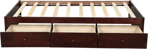 Miniatura 6 de Merax Marco de cama de madera con 3 cajones, cama de día individual Storge con soporte de listones de madera, ahorro de espacio, cereza