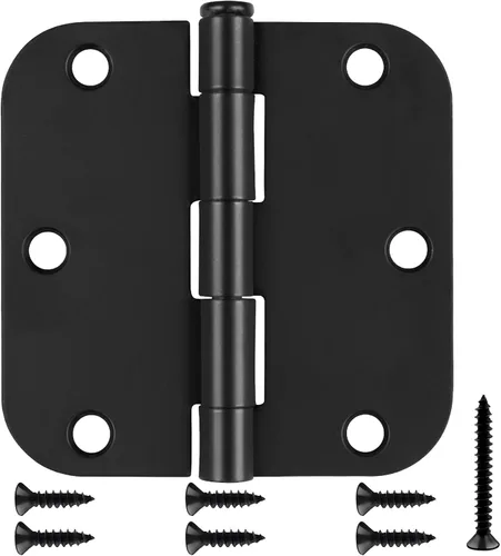 Estmoon Paquete de 30 bisagras de puerta color negro mate, 3.5 x 3.5 pulgadas, bisagras interiores redondeadas de radio de 5/8 pulgadas, 6 agujeros,