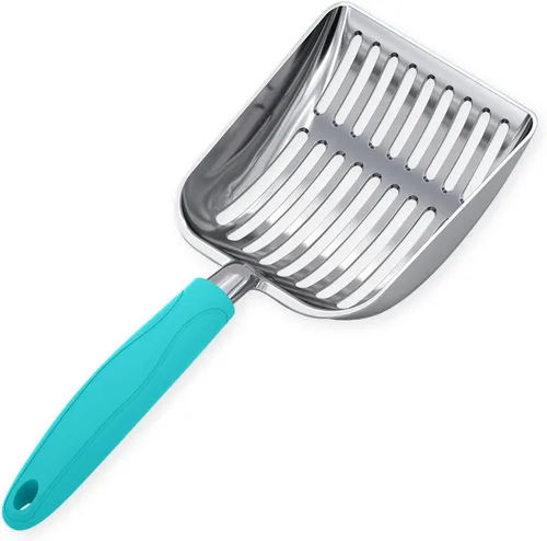 Miniatura 36 de WePet Cuchara de arena para gatos, tamiz de aleación de aluminio, pala de metal profunda, mango largo, tamizado de excrementos, levantador de heces