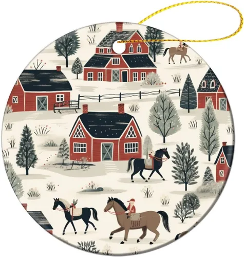 Miniatura 10 de Adorno navideño de caballos de granja, regalo para amantes de los caballos, de porcelana de doble cara, adorno de 3 pulgadas para árbol de Navidad