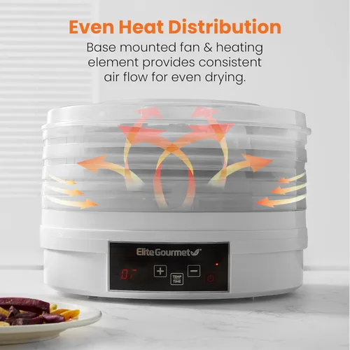 Miniatura 5 de Elite Gourmet EFD770WD - Deshidratador digital de alimentos con 5 bandejas de 12.5" sin BPA, temporizador ajustable de 48 horas y temperatura de 95