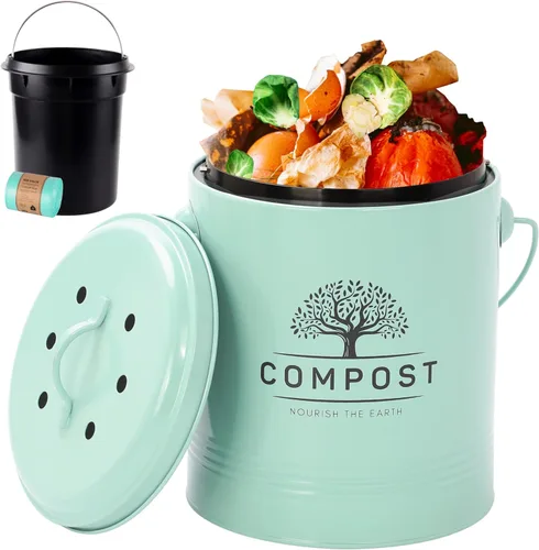 Miniatura 12 de Perfnique Contenedor de compost de cocina, contenedor de compostaje para encimera de 1.3 galones con tapa, cubo de compost interior incluye forro