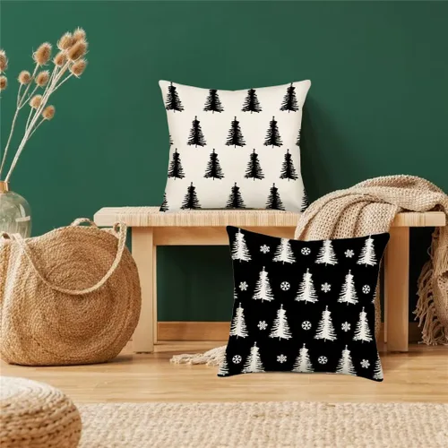 Miniatura 2 de Fundas de almohada decorativas para árbol de Navidad en blanco y negro de 16 x 16 pulgadas, juego de 2 fundas de almohada con diseño de árboles