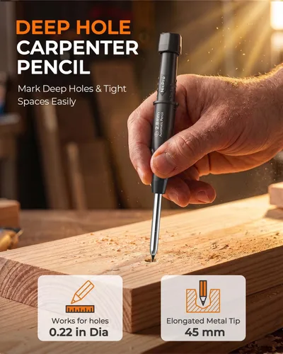 Miniatura 2 de Nicpro Paquete de 2 lápices de carpintero con sacapuntas, lápices de carpintero mecánicos CP3000 con 38 repuestos, lápiz de construcción resistente