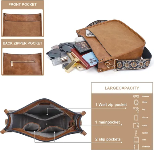 Miniatura 3 de HKCLUF Bolso cruzado para mujer, 2 piezas, de cuero, con 2 correas ajustables de leopardo, bolsa cruzada
