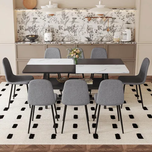 Miniatura 25 de Juego de mesa de comedor de 71 pulgadas para 6 personas con estante de almacenamiento, juego de mesa de comedor rectangular industrial moderna