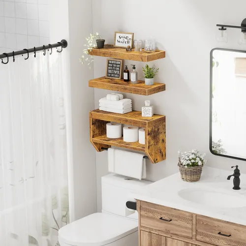 Miniatura 4 de QEEIG Estantes flotantes de baño para pared - Estante sobre inodoro para almacenamiento de papel higiénico estilo granja, 16 pulgadas, juego de 3