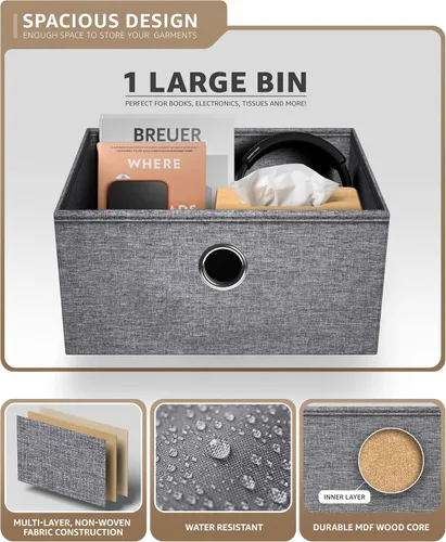 Miniatura 5 de Sorbus Mesita de noche con 1 cajón, mueble de noche y mesa auxiliar con marco de acero, parte superior de madera y contenedores de tela fáciles