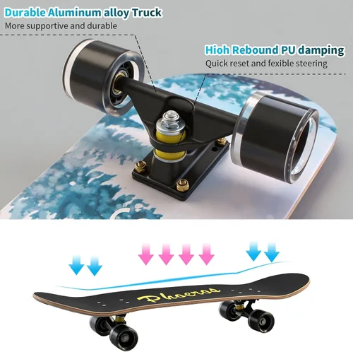 Miniatura 5 de PHOEROS Complete Skateboards- Standard Skateboards for Beginners Kids Boys Girls Teenager- 31''x 10''Canadian Maple Cruiser Pro Skate Board