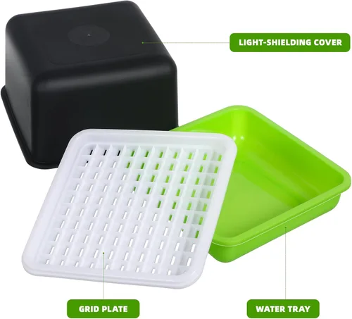 Miniatura 4 de Caja hidropónica de cacahuete, 3 bandejas para vivero con tapa, 6.69 x 6.69 x 6.10 pulgadas, bandeja de germinación libre para jardinería
