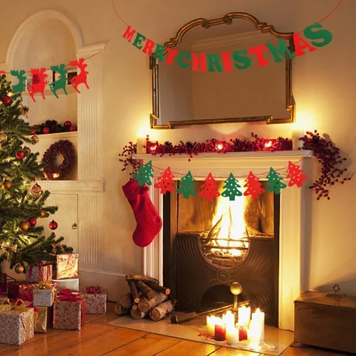 Miniatura 4 de Marbrasse Cartel de fieltro de Navidad de 3 piezas, pancarta de Feliz Navidad, rojo, verde, Papá Noel, reno, árbol de Navidad, decoración