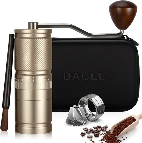 Miniatura 9 de Molinillo de café manual con ajuste numérico externo ajustable, capacidad 1.06 oz con rebabas cónicas de acero inoxidable CNC (negro)