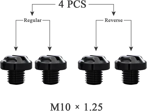 Miniatura 2 de 4 tornillos CNC para espejo de motocicleta, 2 tornillos regular+2 reversos M10x1.25 (negro, M10>2 regular + 2 reverso)