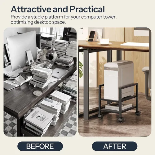 Miniatura 7 de HOOBRO Soporte para PC, soporte de torre de PC de 2 niveles que se adapta a la mayoría de torres de computadora, soporte de CPU para piso, altura