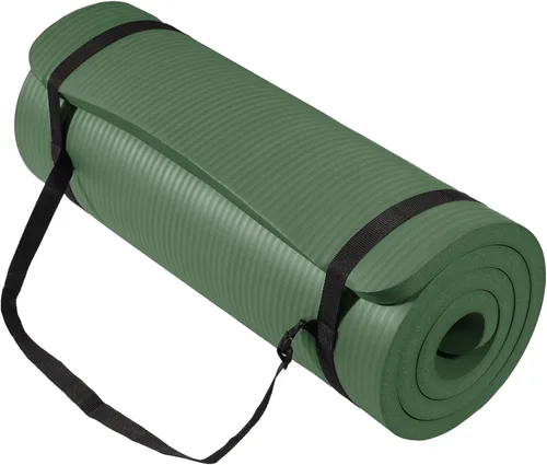 Miniatura 10 de Fitvids Esterilla de yoga extra gruesa de alta densidad antidesgarros de 1/2 pulgada con correa de transporte, color verde
