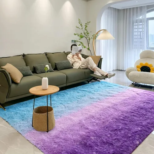 Miniatura 3 de Alfombra de área púrpura y azul de 6x9, alfombras grandes para sala de estar y dormitorio, alfombra mullida y linda, alfombras modernas