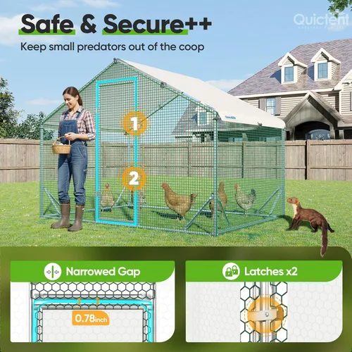 Miniatura 6 de Quictent Gallinero grande de metal para más de 10 aves de corral con paño de hardware lateral y cubierta impermeable, serie avanzada para Blanco