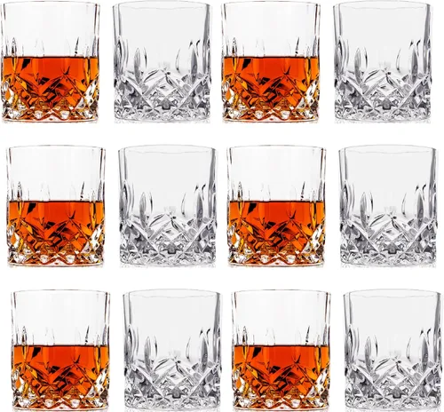 LEMONSODA - Juego de vasos de whisky estilo antiguo con corte de cristal, 2, 4, 6-12 unidades de 10 onzas, vasos de roca ultra transparentes de