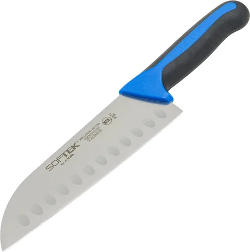 Miniatura 3 de Sof-Tek, cuchillo Santoku de 7 pulgadas, mango de agarre suave, plata/negro/azul