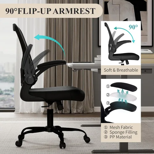 Miniatura 8 de Flysky Silla de oficina de malla, sillas ergonómicas de escritorio para computadora para oficina en casa, con reposabrazos abatibles